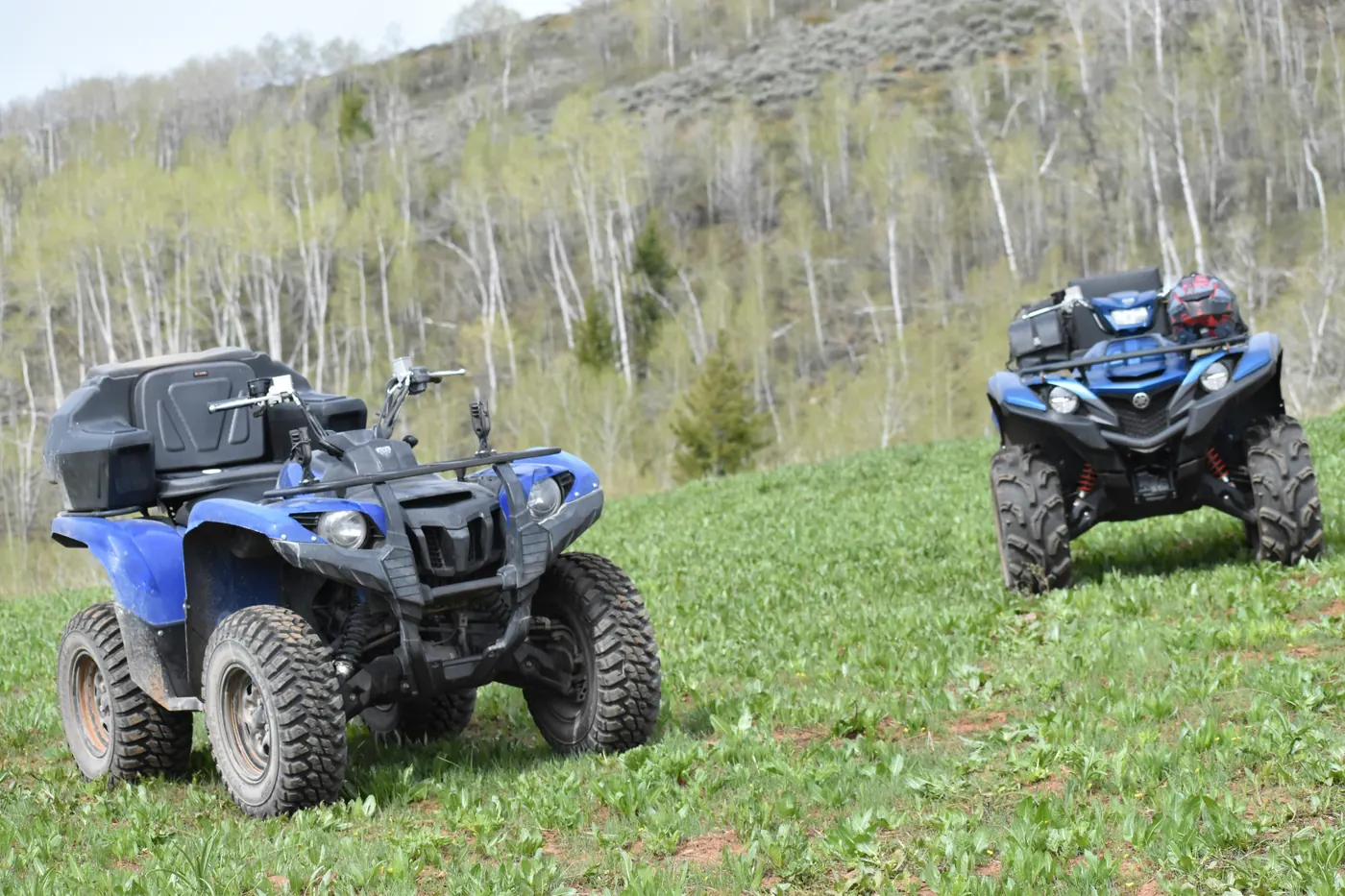Two Yamaha ATVs parked on a Southern Utah hillside trail — ATV insurance St. George and Hurricane