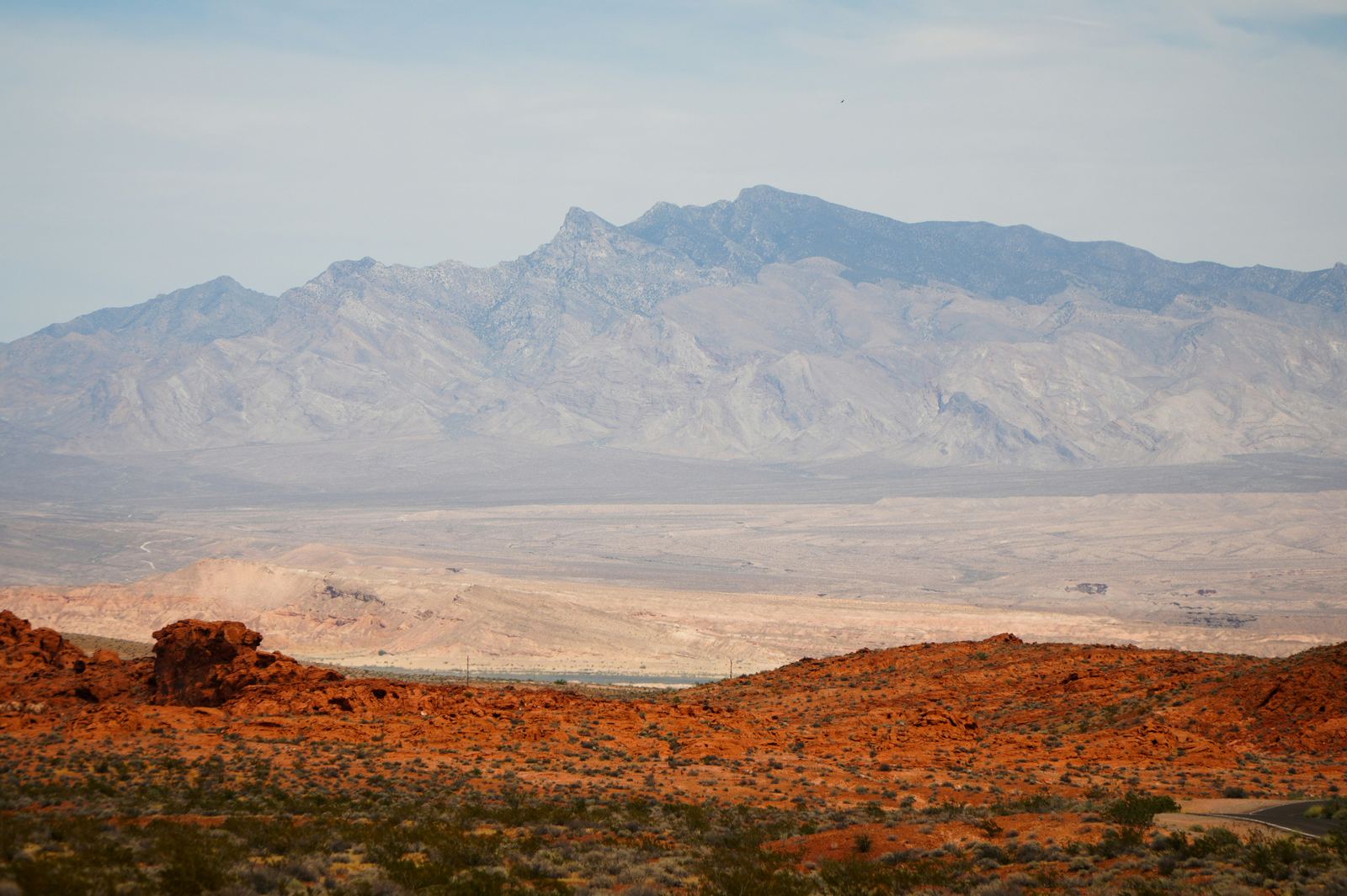 Red rock foothills and Virgin Mountains rising above the Virgin Valley near Mesquite, Nevada