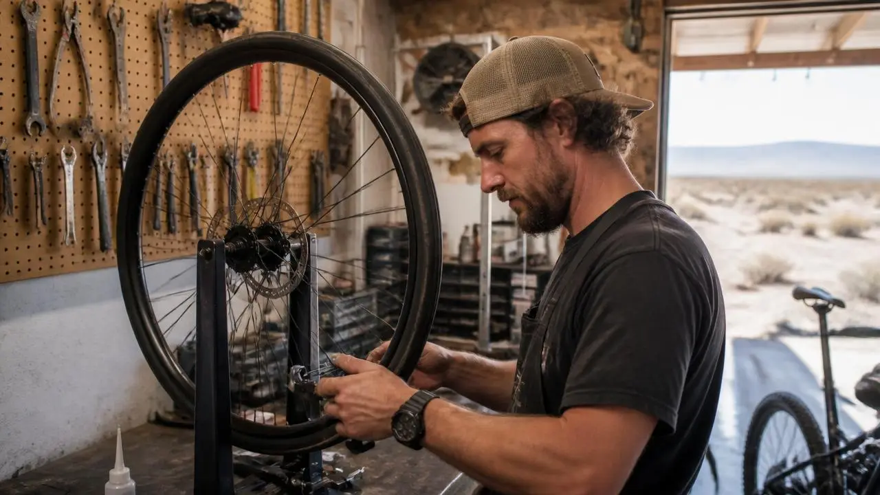 Bike mechanic repairing a full-suspension bike in Virgin, Utah — business insurance, BOP, general liability and workers' comp for Virgin, Utah 84779 employers