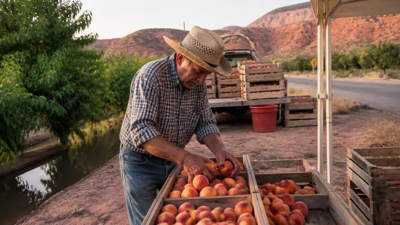 Roadside fruit stand with crates of produce in Toquerville, Utah — business insurance, BOP, general liability and workers' comp for Toquerville, Utah 84774 employers