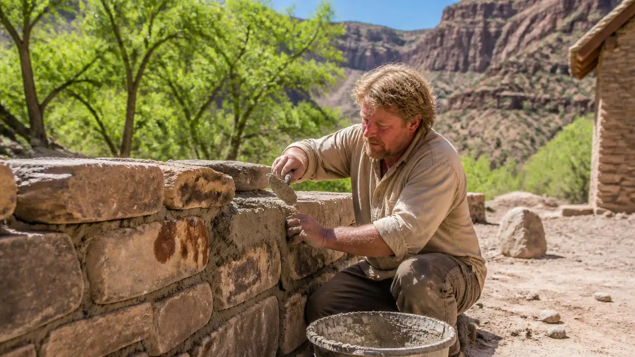 Stone mason repointing a historic wall in Rockville, Utah — business insurance, BOP, general liability and workers' comp for Rockville, Utah 84763 employers