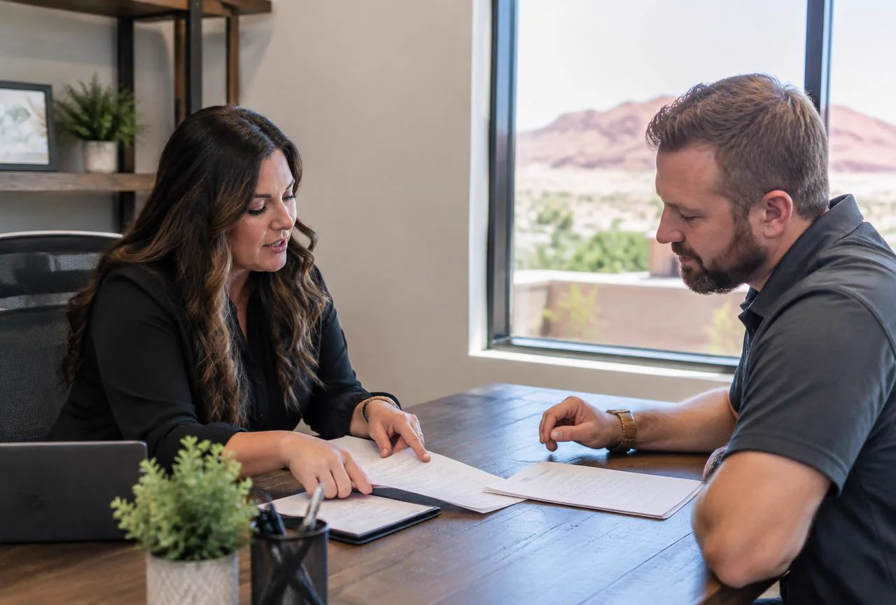 Utah cleaning company owner reviewing coverage with a local insurance agent