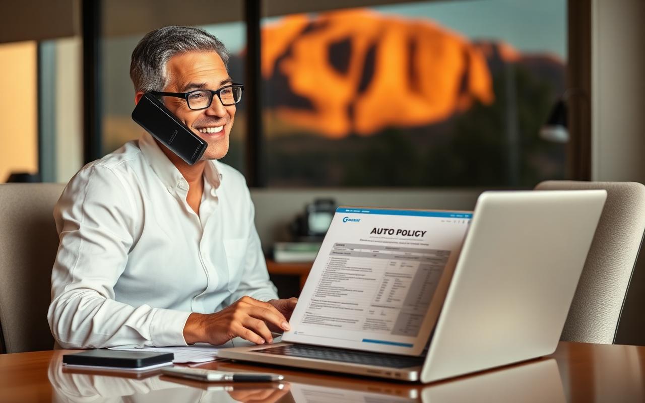 OnPoint Insurance agent on the phone reviewing an auto policy for a Utah SR-22 client
