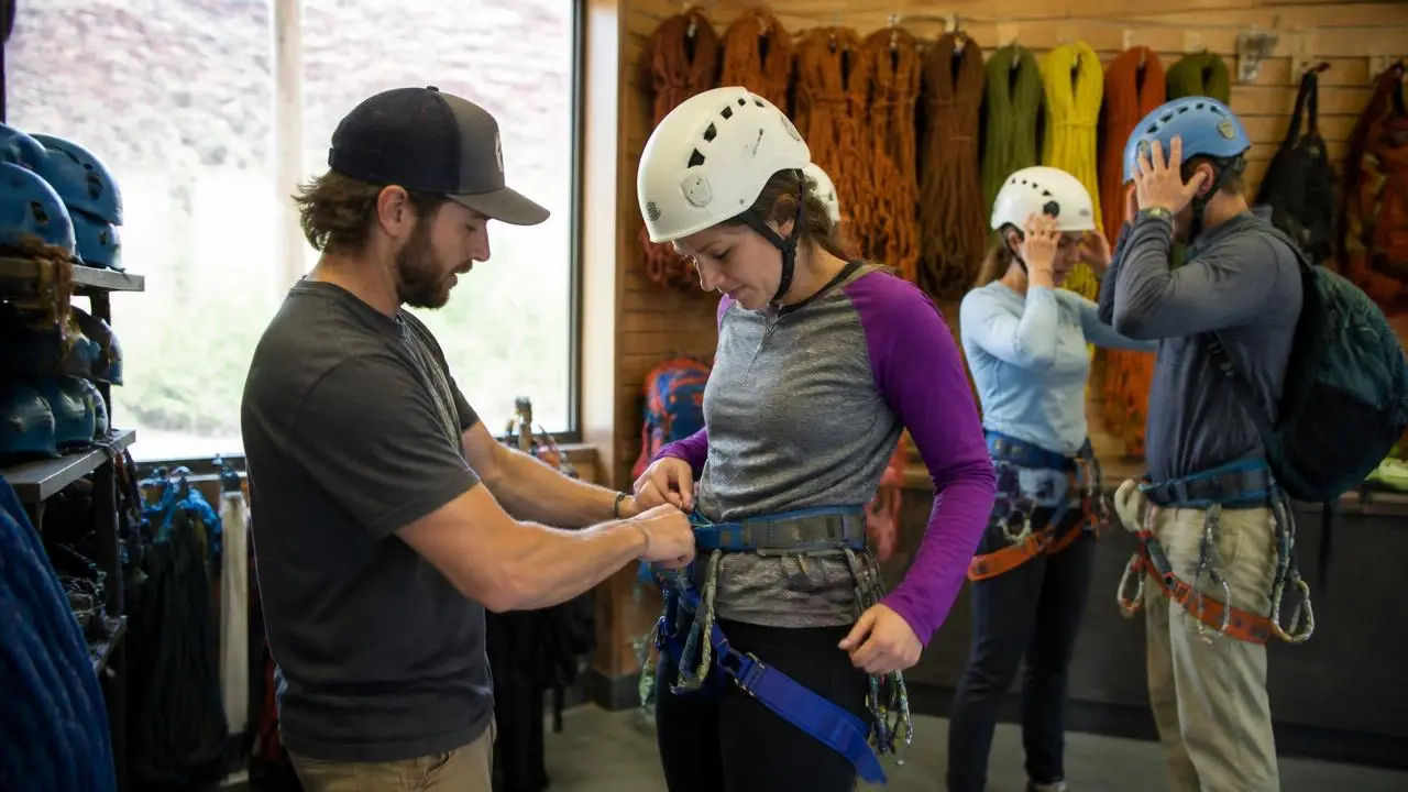 Outfitter fitting canyoneering gear for guests in Springdale, Utah — business insurance, BOP, general liability and workers' comp for Springdale, Utah 84767 employers