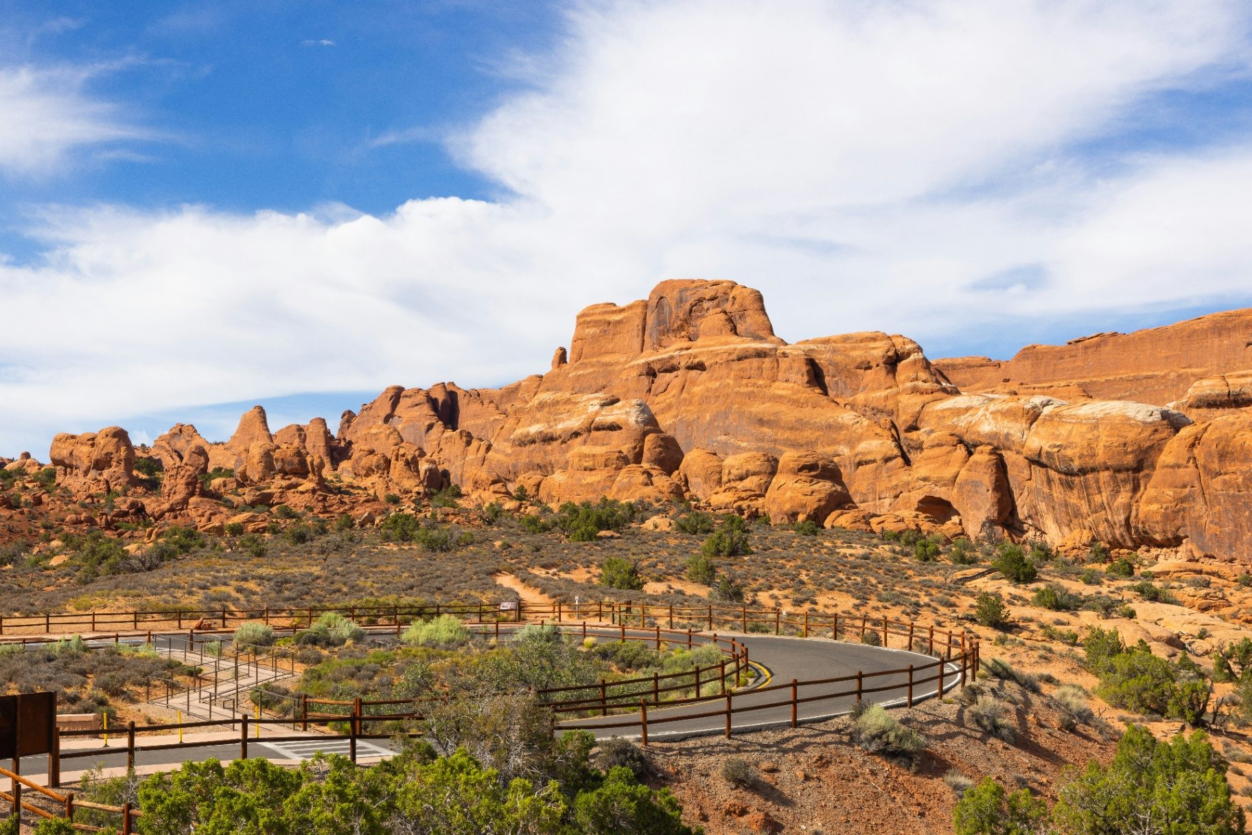 Red rock formations and desert road above Santa Clara, Utah