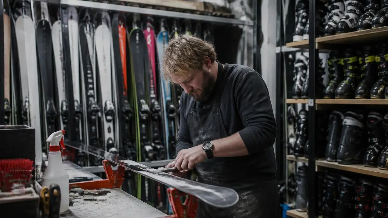Ski technician tuning rental skis in a Brian Head, Utah shop — business insurance, BOP, general liability and workers' comp for Brian Head, Utah 84719 employers