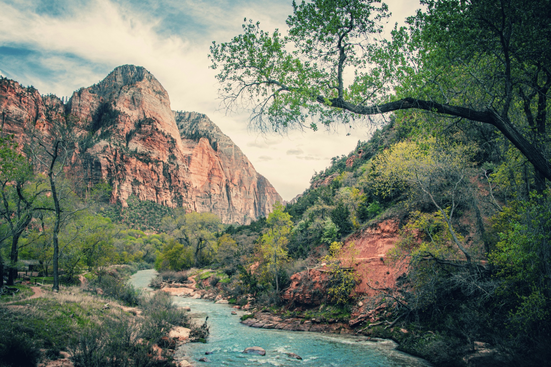 Homeowners insurance Toquerville, Utah (84774) — the Virgin River cutting through Zion-adjacent red sandstone walls and cottonwoods, the wildland-and-flood-corridor exposure that shapes 84774 home rebuild costs