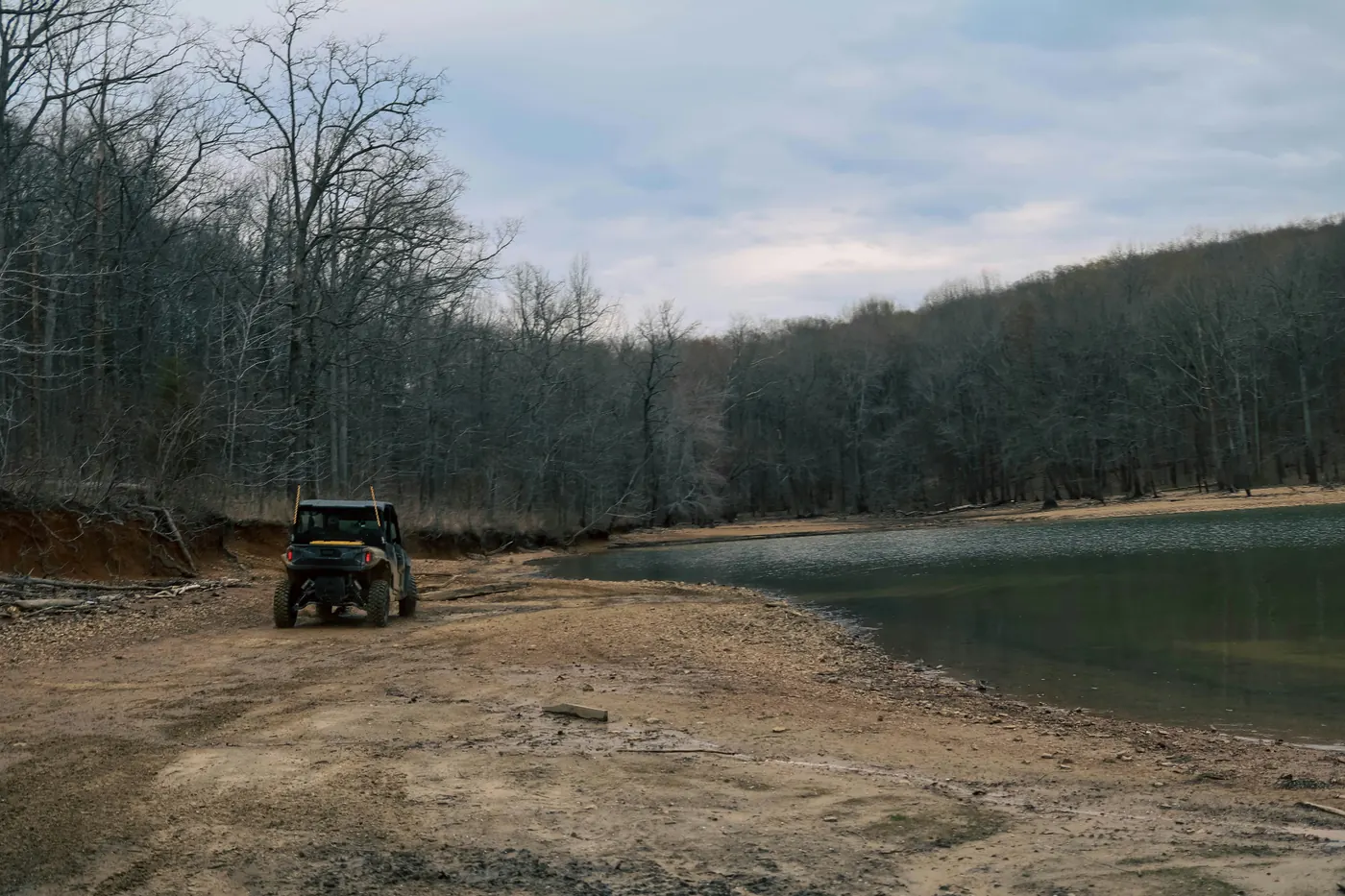 UTV parked on a quiet shoreline trail — Utah side-by-side insurance for lake and reservoir riding