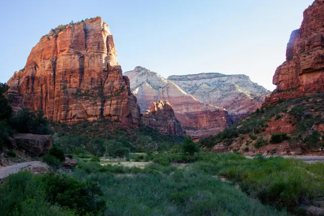 Angels Landing rising above Zion Canyon at dawn