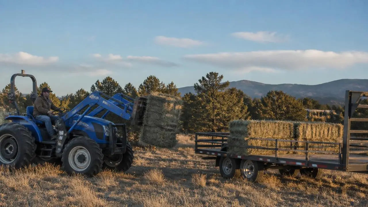 Rancher loading hay bales with a tractor in Central, Utah — business insurance, BOP, general liability and workers' comp for Central, Utah 84722 employers