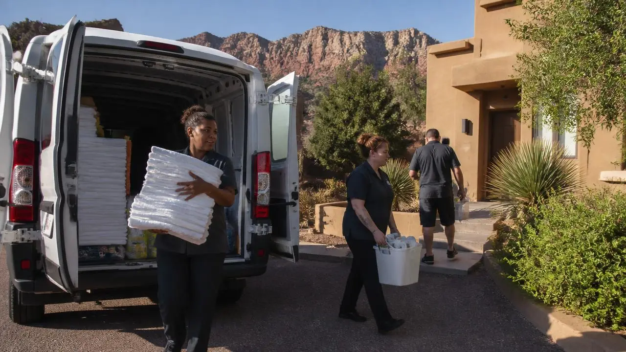 Property management crew servicing a short-term rental home in Ivins, Utah — business insurance, BOP, general liability and workers' comp for Ivins, Utah 84738 employers