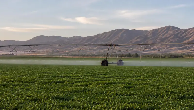 Pivot irrigation watering green alfalfa in the Cedar Valley near Enoch, Utah — health insurance and ACA Marketplace enrollment for Enoch, Utah 84721 households