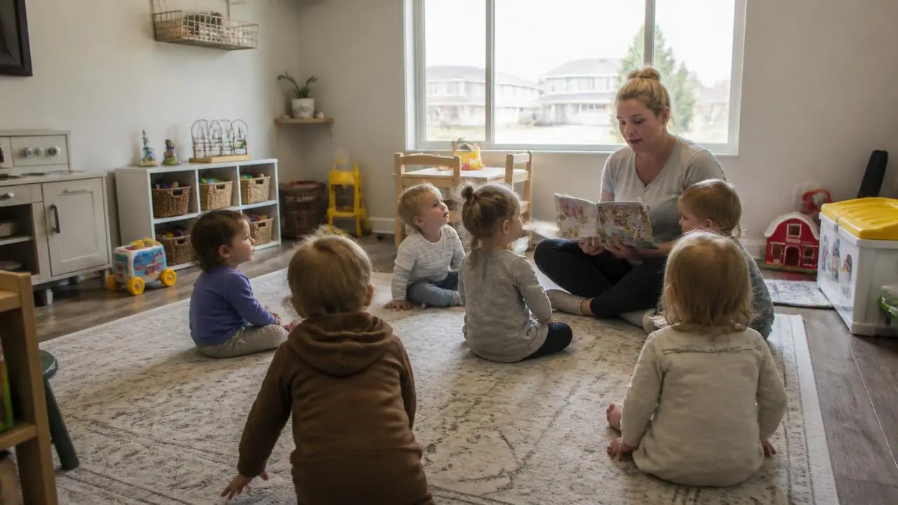 Home daycare provider reading to toddlers in Enoch, Utah — business insurance, BOP, general liability and workers' comp for Enoch, Utah 84721 employers