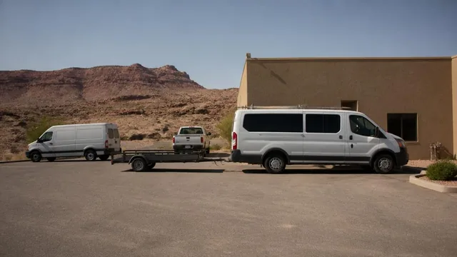 Work vans and equipment parked outside a commercial building on the desert bench in Washington, Utah — local commercial insurance risk factors for Washington, Utah 84780 businesses