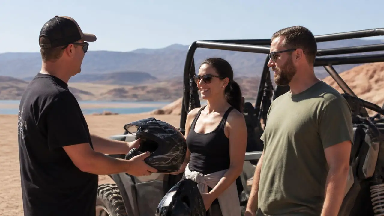 Off-road tour guide briefing customers beside rental UTVs in Hurricane, Utah — business insurance, BOP, general liability and workers' comp for Hurricane, Utah 84737 employers