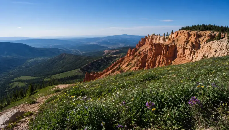 Alpine wildflower meadow and red hoodoo rim near Brian Head Peak, Utah — health insurance and ACA Marketplace enrollment for Brian Head, Utah 84719 households