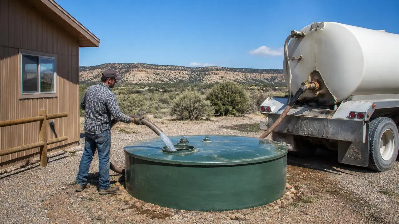 Water hauler filling a residential cistern in Apple Valley, Utah — business insurance, BOP, general liability and workers' comp for Apple Valley, Utah 84737 employers