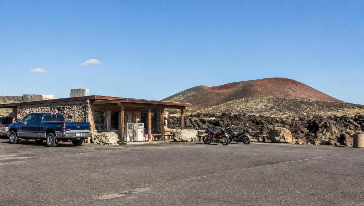 Roadside pie shop with volcanic cinder cone backdrop in Veyo, Utah (ZIP 84782) — business insurance, BOP, general liability, commercial property and workers' comp for Veyo, Utah employers