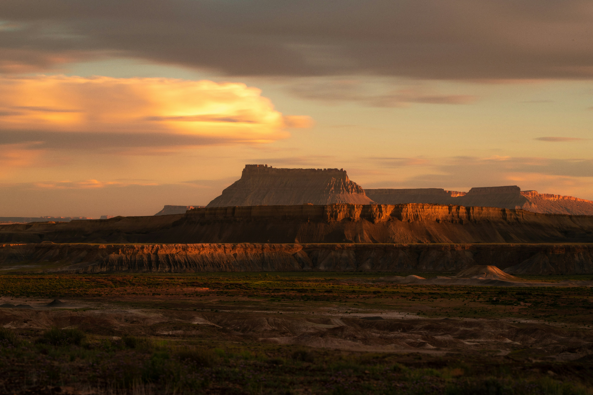 Sunset over mesa cliffs in Southern Utah
