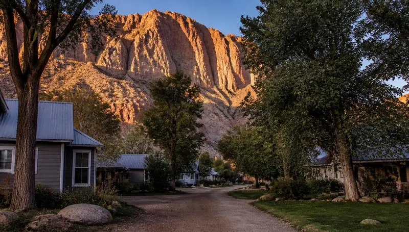 Quiet tree-lined lane of homes at sunrise in Rockville, Utah — health insurance and ACA Marketplace enrollment for Rockville, Utah 84763 households