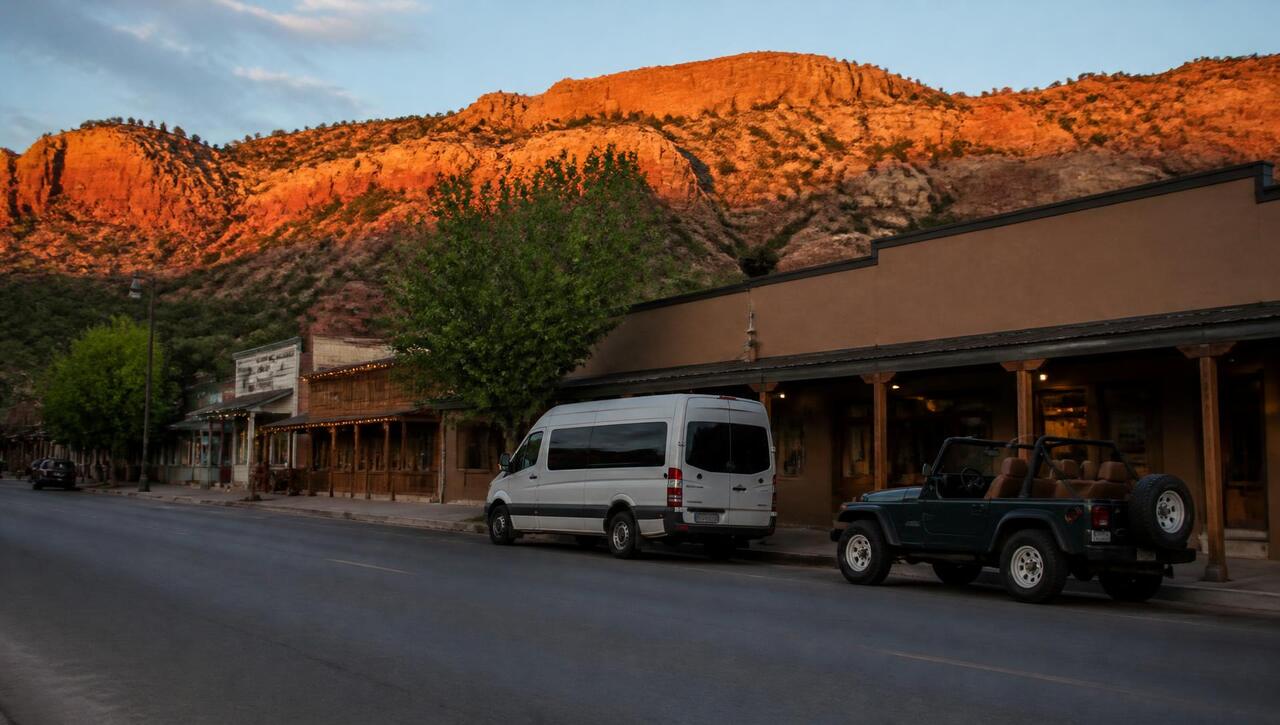 Western-front storefronts with red cliffs rising behind Kanab, Utah (ZIP 84741) — business insurance, BOP, general liability, commercial property and workers' comp for Kanab, Utah employers