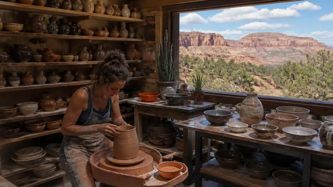 Artist working in a Kayenta-style gallery studio in Ivins, Utah — business insurance, BOP, general liability and workers' comp for Ivins, Utah 84738 employers