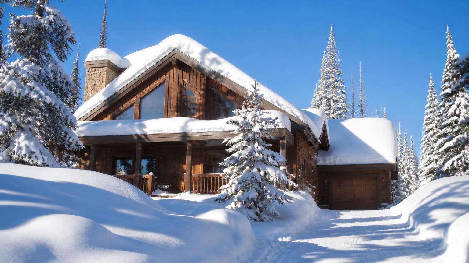 Homeowners insurance in Brian Head, Utah (84719) — a mountain cabin home in Brian Head, Utah with deep snow load on a steep roof at 9,800 feet