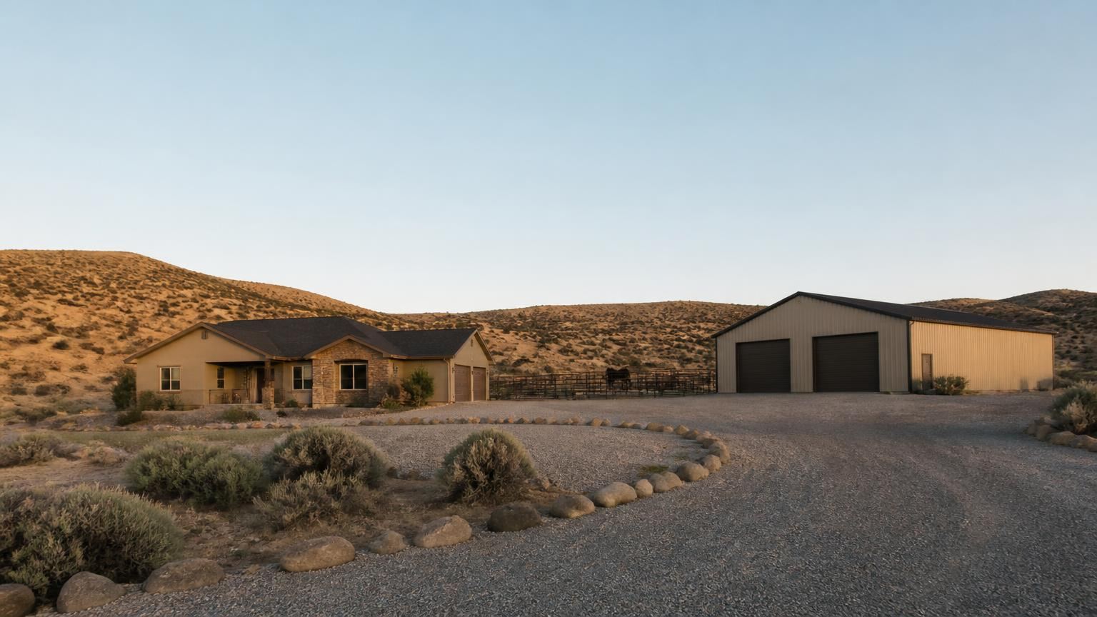 Homeowners insurance in Dammeron Valley, Utah (84783) — a home with a detached shop and horse corral on a one-acre juniper lot in Dammeron Valley, Utah