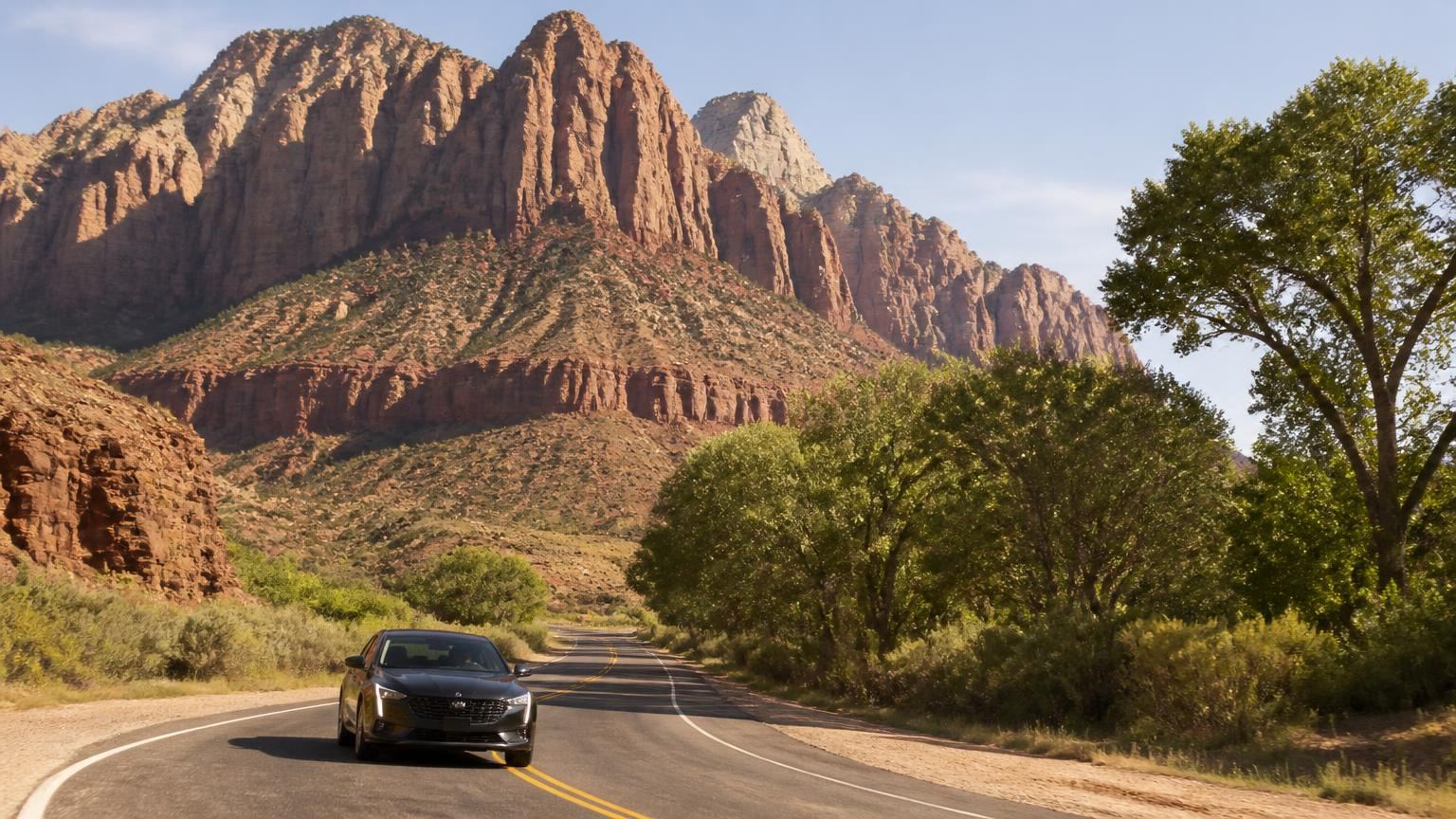 Car insurance in Rockville, Utah (84763) — the historic Rockville bridge over the Virgin River below red sandstone cliffs