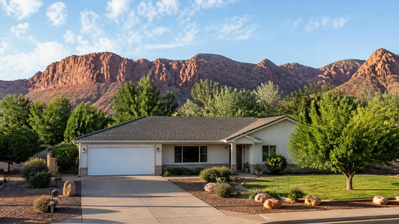 Homeowners insurance in Virgin, Utah (84779) — a home along the Virgin River corridor in Virgin, Utah with mesas on the horizon
