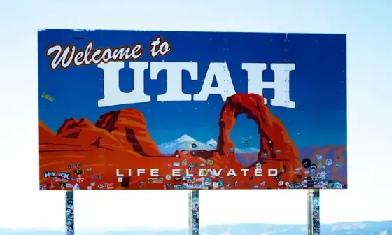 Welcome to Utah — Life Elevated highway sign