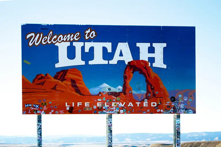 Welcome to Utah — Life Elevated highway sign